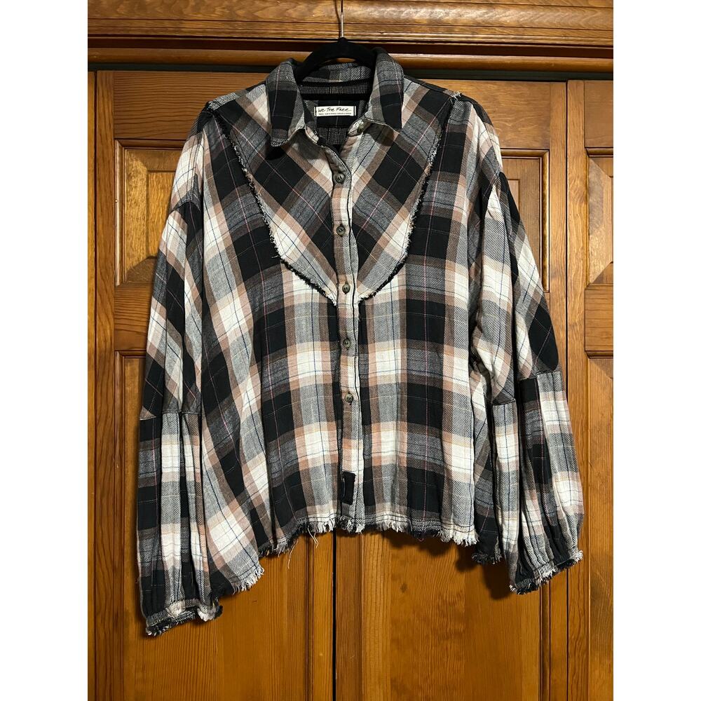 Free People We The Free Women's Kyoto Plaid Cropped Oversized Button-Up Shirt S - Picture 2 of 12